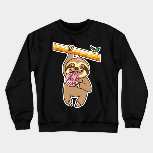 Sloth loves donut Crewneck Sweatshirt by Plushism